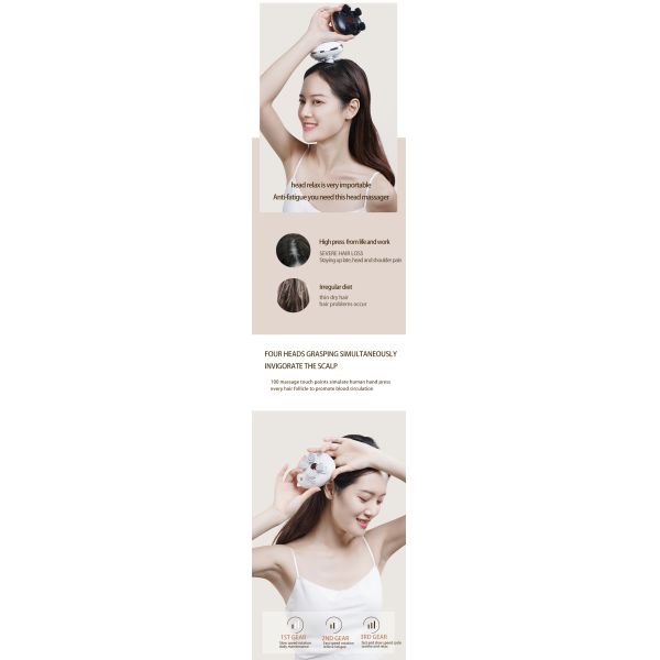 White ABS Plastic Electric Relaxation Massager Vibrating Hair Scalp Massage Machine OEM