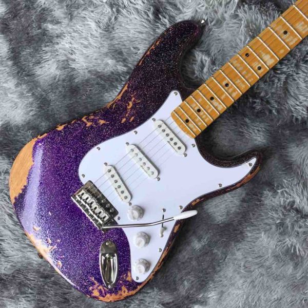 Custom Aged Strat Electric Guitar in Purple