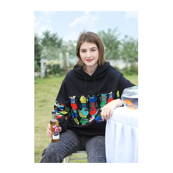 Plush Women Loose Pullover Sweater Hoodies Printed Cotton