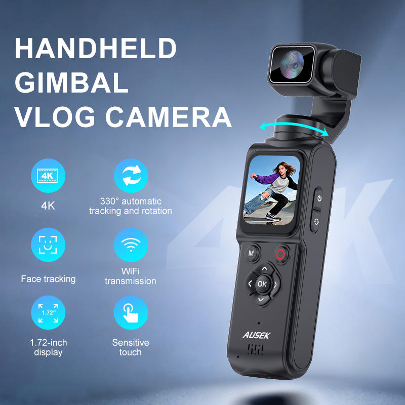 Hot Selling 330 Auto Tracking Gimbal Camera 4K Handheld Pocket Cam 1.7 Inch Touchscreen WiFi Transfer MicroSD 32GB for Vlog