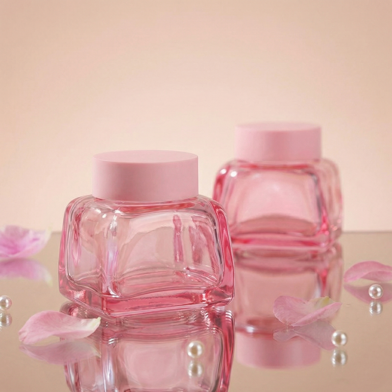 Empty Glass Cosmetic Jars 50g Square Lotion Cream Face Container