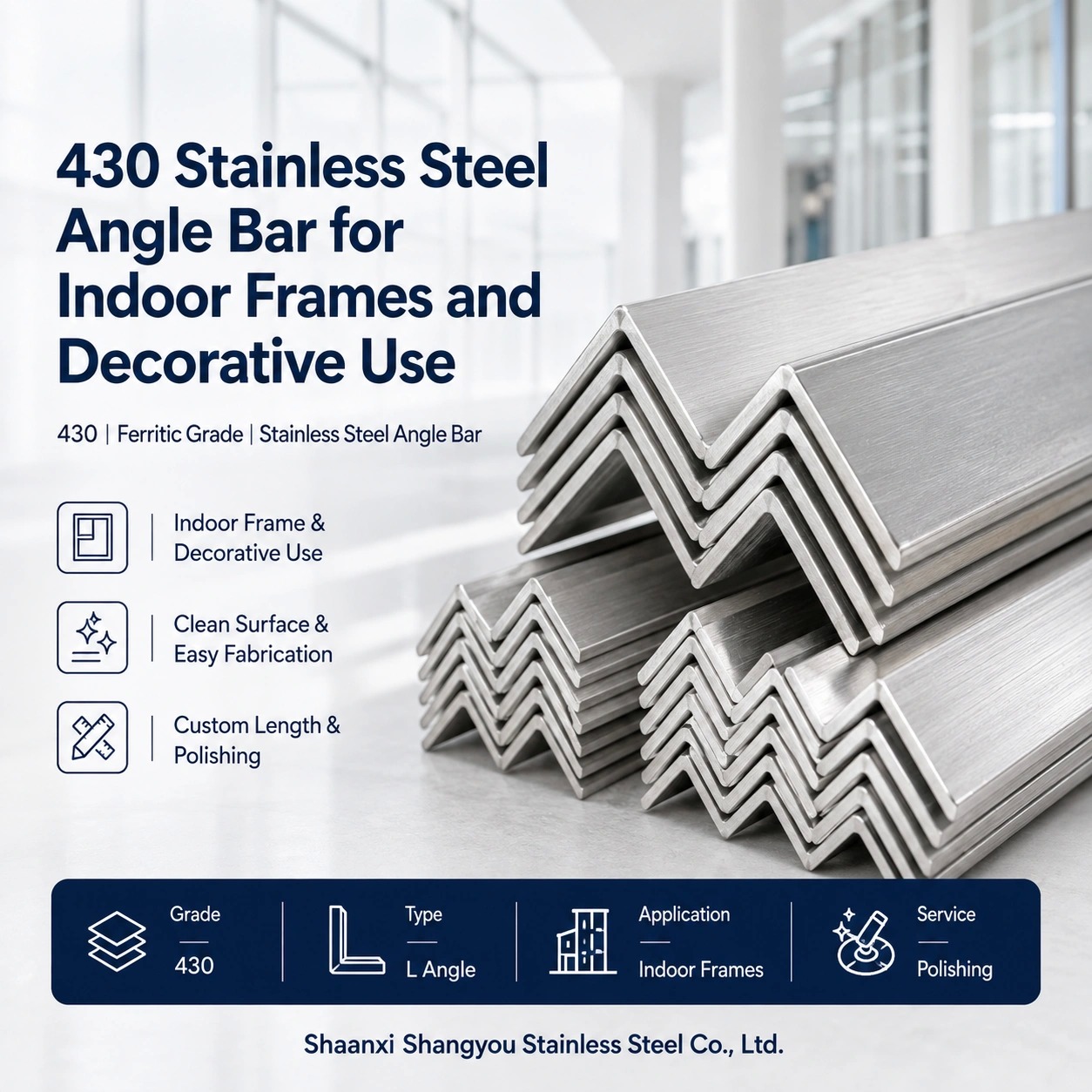 430 Stainless Steel Angle Bar for Indoor Frames and Decorative Use