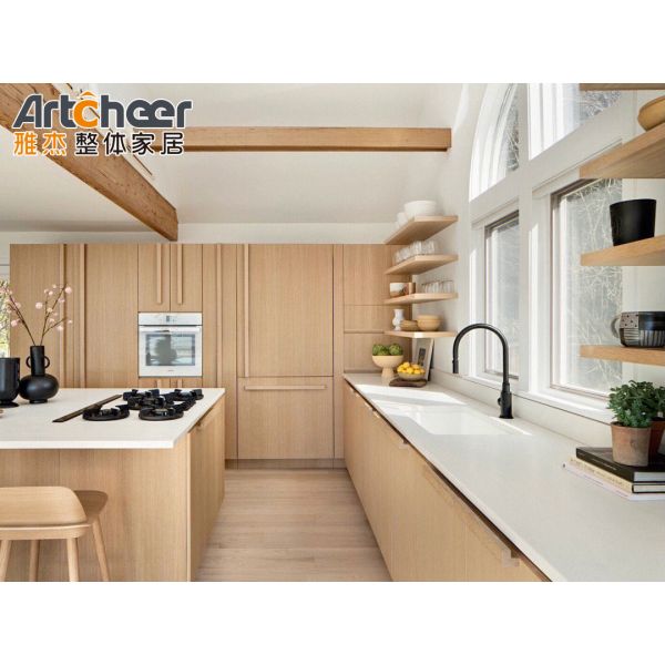 Современные высокоблестящие кухонные шкафы Американский ореховый деревянный фанера шкаф