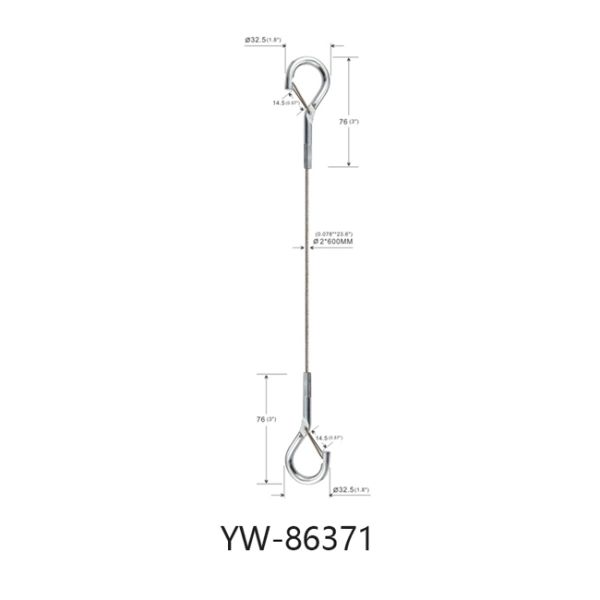Ceiling Steel Wire Rope Sling With Double 32.5*76mm Die Cast Hook Ends YW86371