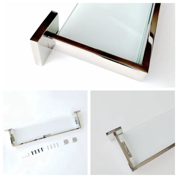 Estante de cristal moderado satén de acero inoxidable del soporte del cuarto de baño del soporte SUS304 de la pared