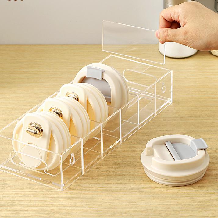Acrylic Wall Hanging Cup Cover Storage Box Cup Cover Drain Organizer Removable Partition Flat Bottom Cup Cover Storage Rack