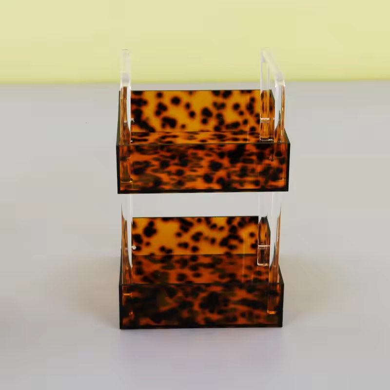 Best Seller Acrylic Double-layer Customizable Leopard Print Snack Rack Storage Rack Shelf for Living Room Office