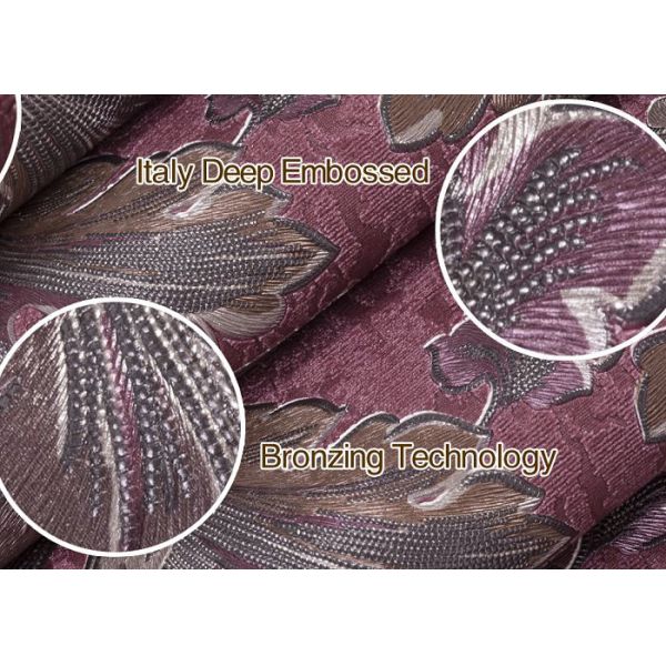 Waterproof Retro Style Wallpapers Embossed Vantage Plum Floral Pattern