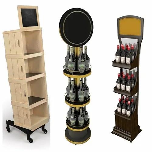 Versatile Beverage Wooden Display Stands Plywood Rotating Wooden Shelf Customized