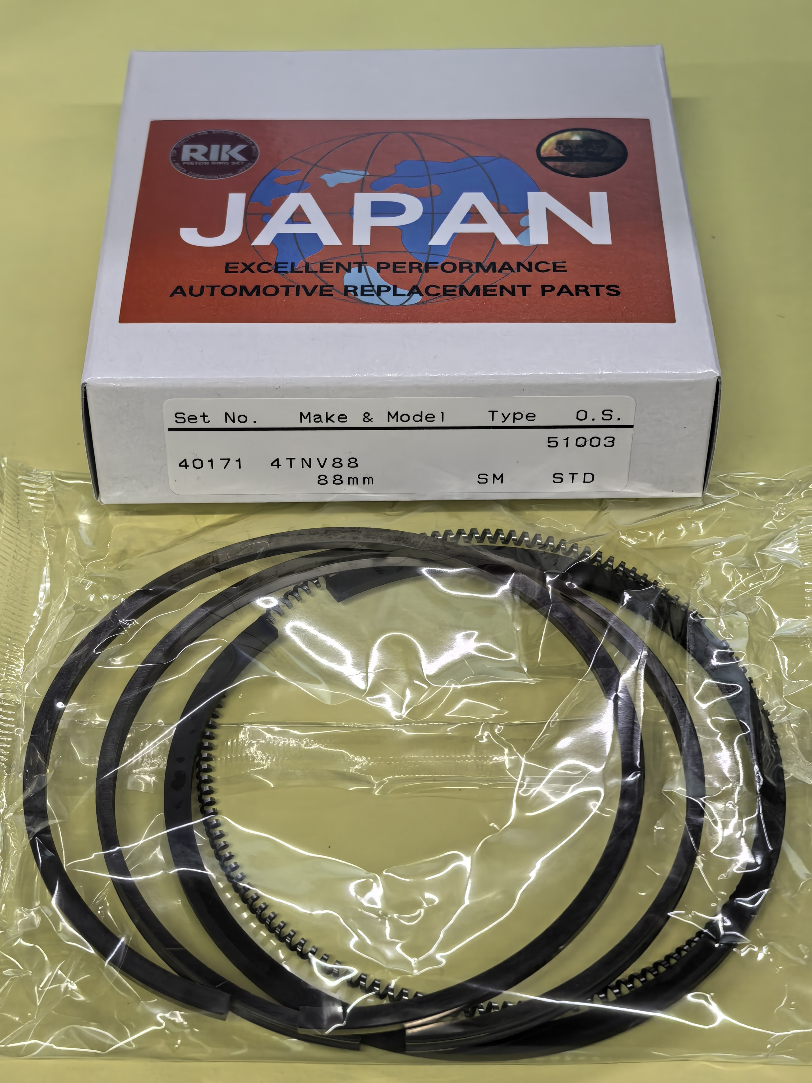 YANMAR 4TNV88 PISTON RING 129005-22500 40171 RIK 88mm