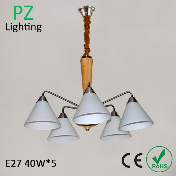 2014 newest wooden pendant lamp wood chandelier light glass shade chrome lighting CE/ROHS