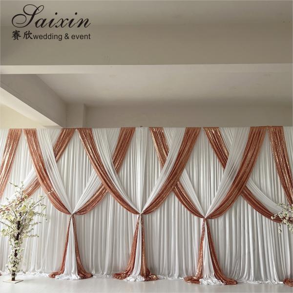 Wedding Decoration Backdrop Curtain White Gold Double Cloth Custom Backdrop Wedding Drapes