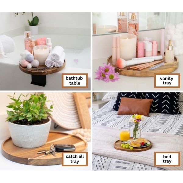 Customized Logo Acacia Couch Tray for Eco-friendly Adjustable Wooden Sofa Arm Table