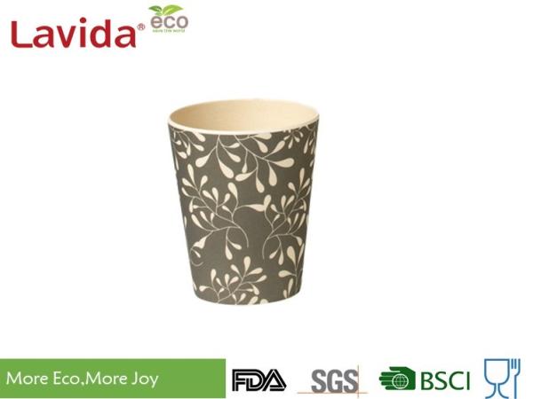 Round Shape Eco Bamboo Fiber Cup , Non - Fragile Gray Color Bamboo Fiber Travel Mug