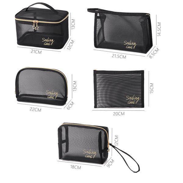 Zipper Closure Black Mesh Makeup Tools Organizer Beauty Cosmetic Bag for Beauty Lovers
