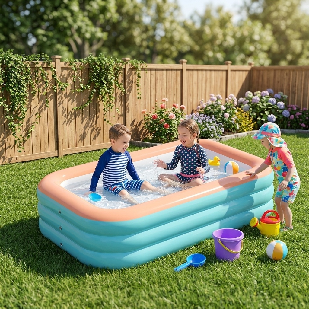 Cross-border PVC Inflatable Rectangular Swimming Pool Portable Large-sized for Infants Adults Home Use Bathing Pool