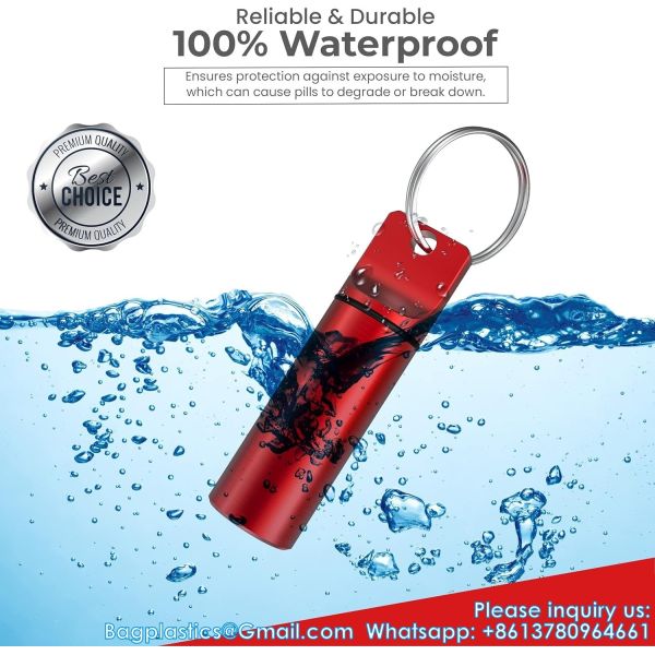Aluminum Metal Pill Box Case Organizer With Keychain - Outdoor Medicine Bottle Key Ring Small First Aid Drug Holder