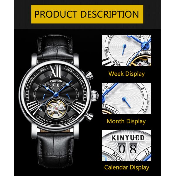 Hardlex Glass Luxury Mechanical Watches 22mm Band Width Buckle Clasp