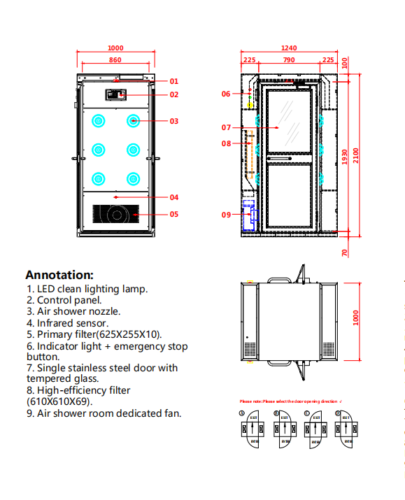 Single-Person Air Shower | 201 Stainless Steel & Double Jets | Compact ISO-Certified Design
