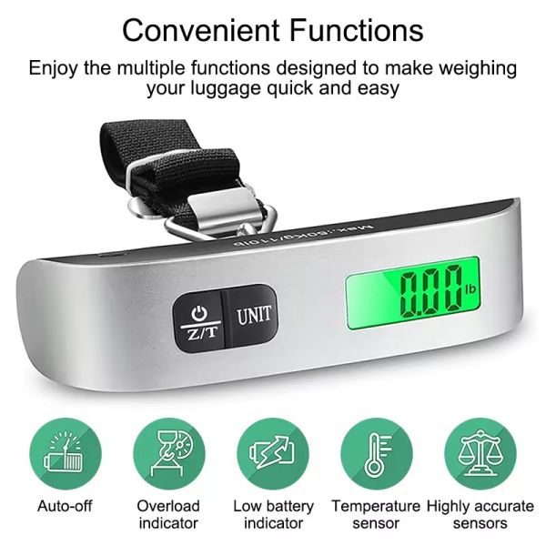 Travel Hanging Bag Power Battery Digital LCD Display Electronic Luggage Scale for Suitcase 50kg Maximum Weight Recommendation