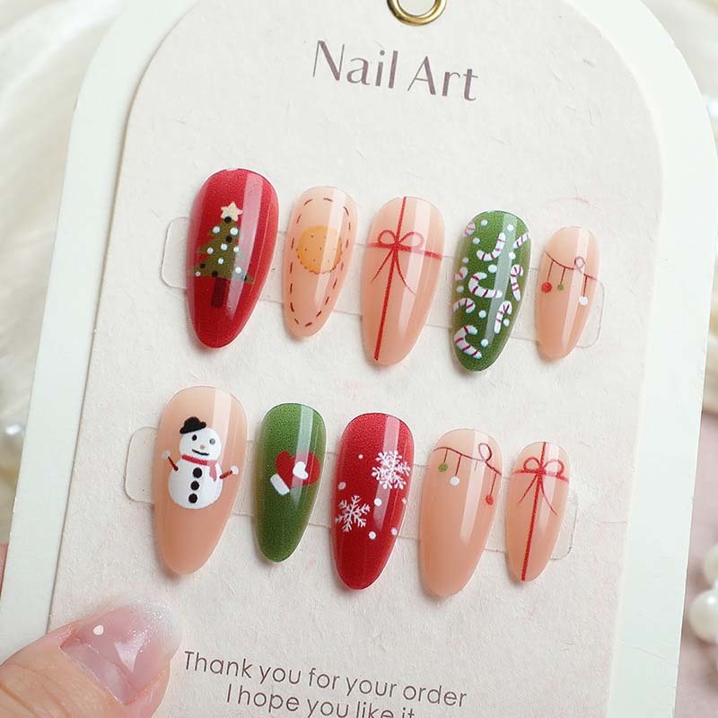 Medium Almond Christmas Holiday Fake Nails No Nail Salon Visit Needed