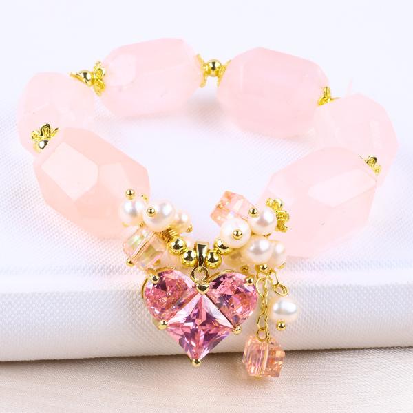 Handmade Gemstone Bracelet Adjustable Charms Rose Quartz Bracelet Natural Stone Pearl Jewelry For Party Daily Wearing