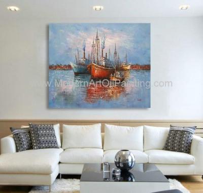 Handmade 20 X 24 Impressionism Boats Oil Painting Dining Room