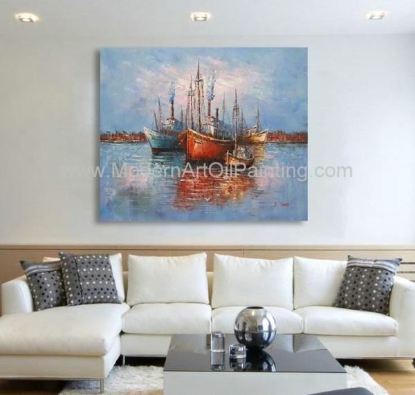 Sala de jantar pintura a óleo de barcos impressionistas de 20 x 24 feitos à mão