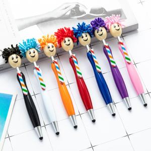 Cute Cartoon Plastic Ball Pen Doll Head Touchscreen Ballpoint Pens Kids Gift