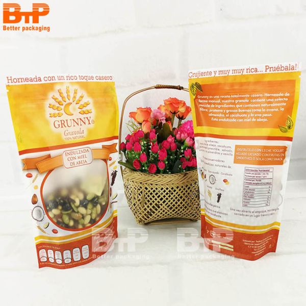 Custom Clear Window 250g/500g Cornmeal Ziplock Food Stand up Pouch Oatmeal Reusable Frosted Packaging Bag