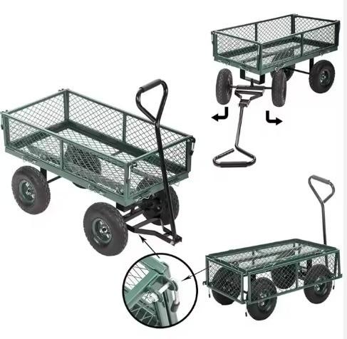 Iron Folding Garden Cleaning Cart with 17KGS Weight Capacity and Heavy Duty Construction