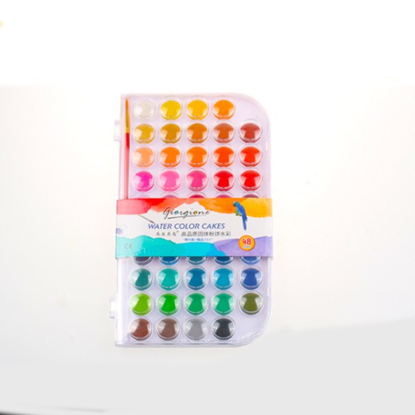 48 Colors Watercolors Solid Cake Paint Cheap Gouache Watercolor Paint Set Brush Pen