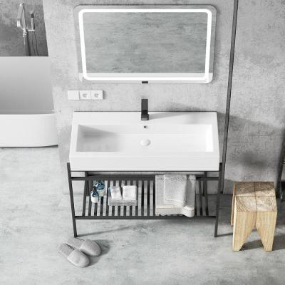 Floor Mounted Hotel Bathroom Cabinet European Ceramic Sink Vanity Unit With Mirror
