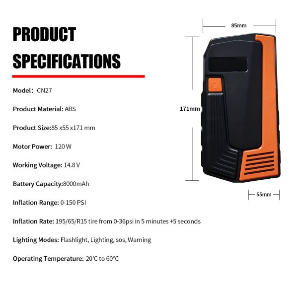 12V Car Emergency Jump Starter Multi Functional 6000mAh Power Bank Emergency Jump Starter With Air Compressor