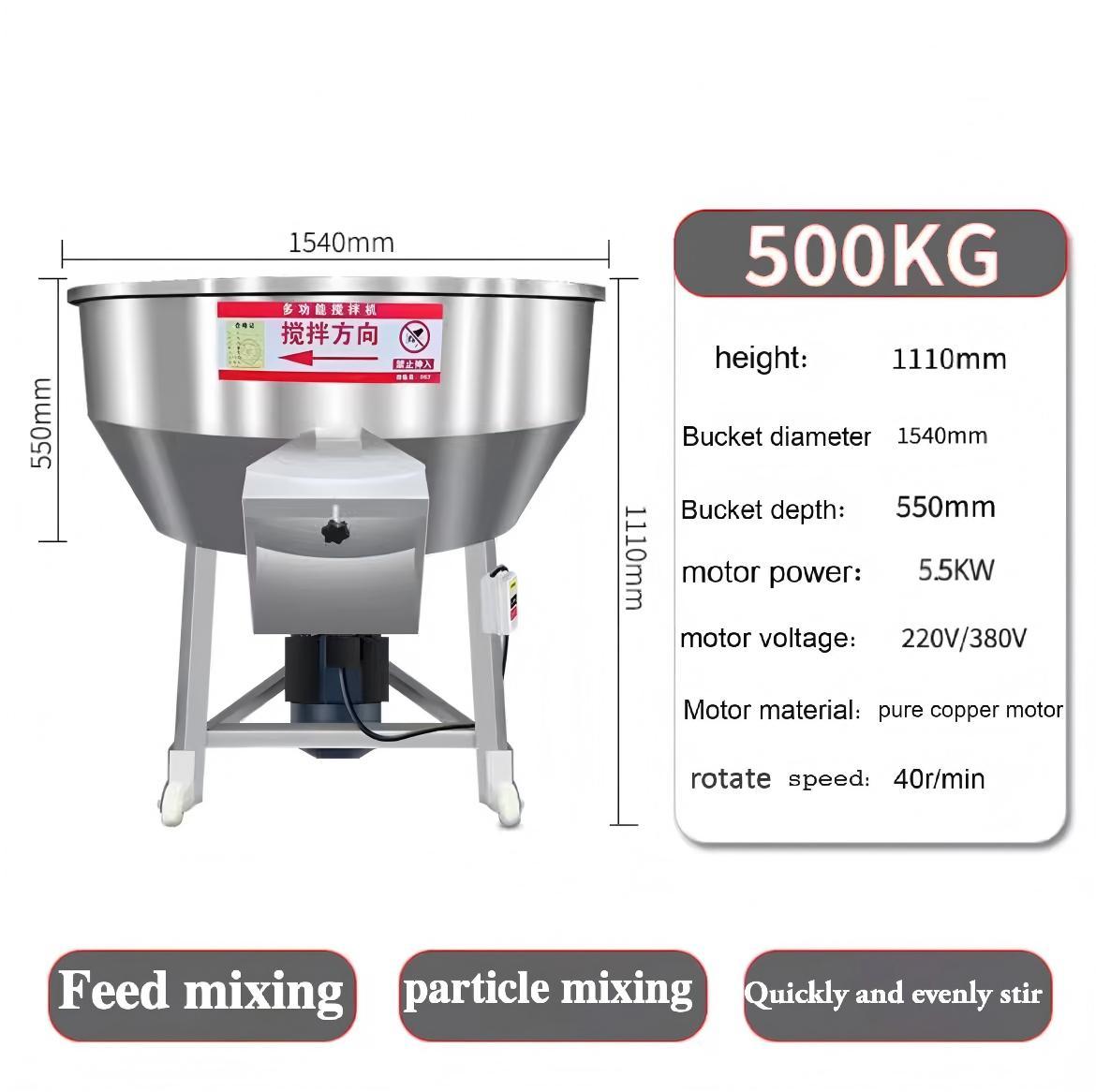 Farm Livestock Feed Mixer Stainless Steel Poultry Feed Mixing Processing Pulverizer 500KG