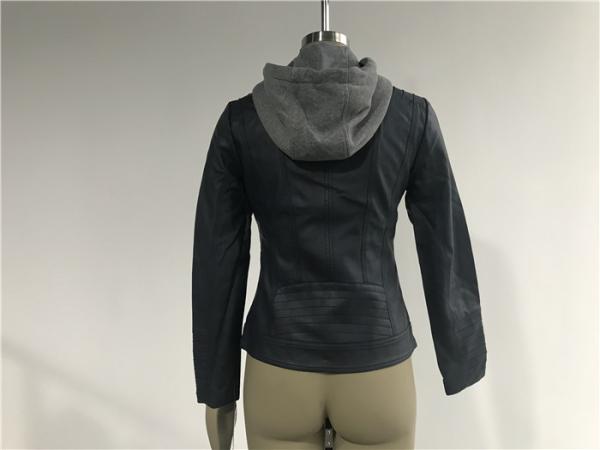 Cool Design Ink Ladies PU Jacket With Grey Melange Detachable Hooded TW77349