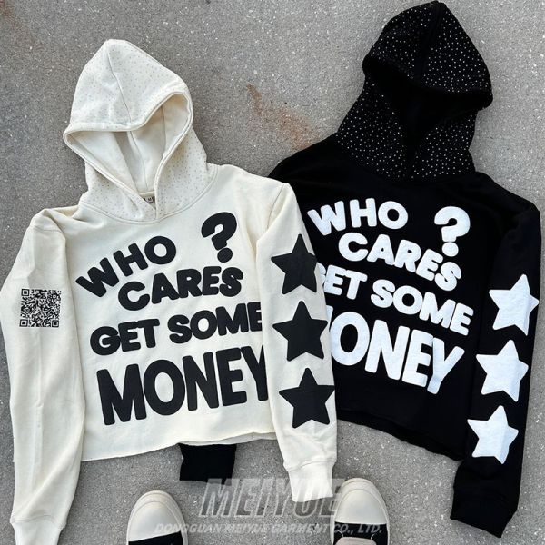 Regular Streetwear Rhinestone Hoodie Drop Sleeve Hoodie Pullover Anti Pilling