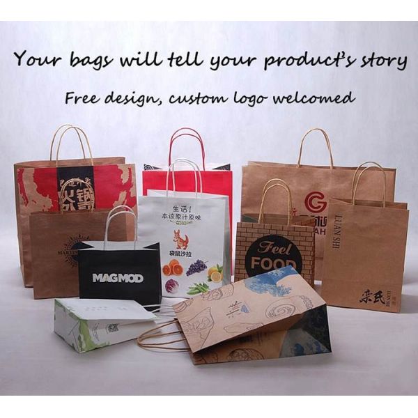 Custom Logo Khaki Kraft Wedding Gift Bag 8lb Load