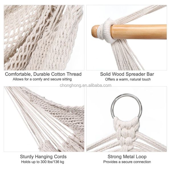 Outdoor Indoor White Rope Hammock Chair with Stand