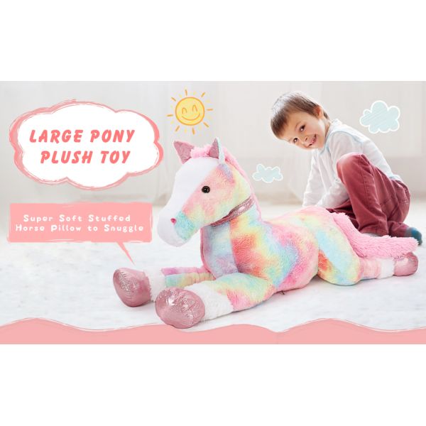 MorisMos 3ft Large Pink Cotton Stuffed Animal Plush Toy 35 Inch Big Rainbow Horse Pillow Soft Unisex PP Filling Kids Party Gifts