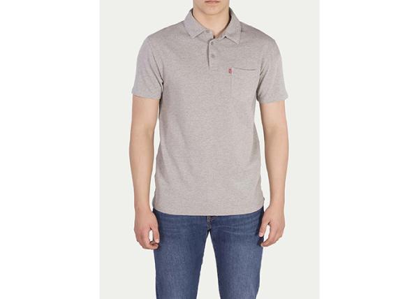 Grey Polyester Men's Polo Shirts With Pocket On The Left / Short Sleeve Polos