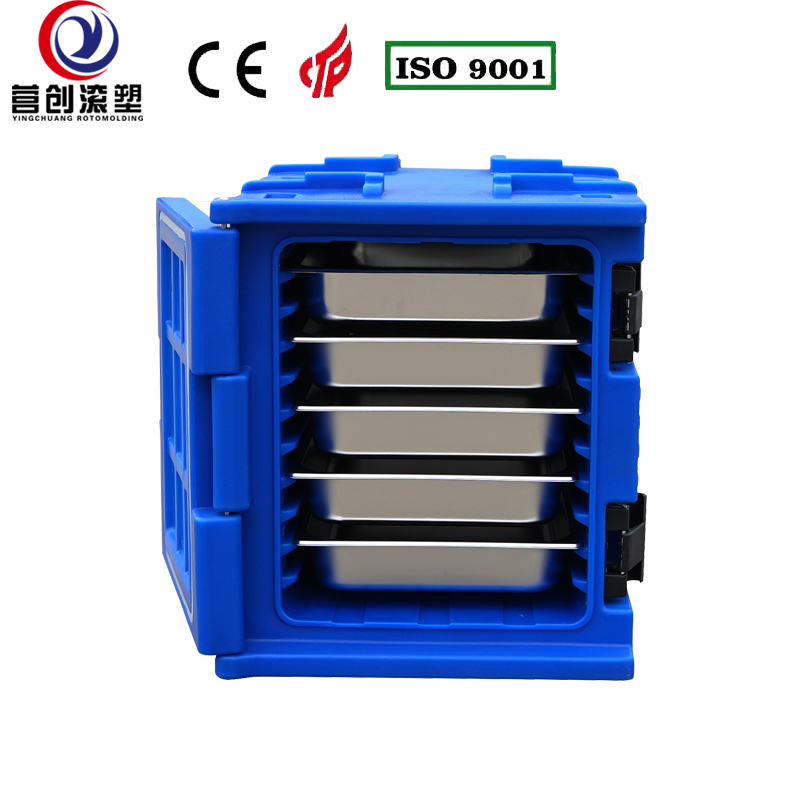 YINGCHUANG OEM 75L Blue Handle Type Rotomolded Insulated Box, Thick PU Foam Hot & Cold Holding GN Pan Food Transport Cabinet For Catering Canteen Central Kitchen