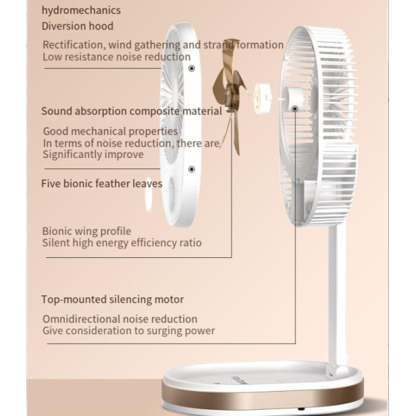 Customized Logo 1500 mAh USB Rechargeable Table Fan with LED Light and ABS PP Material