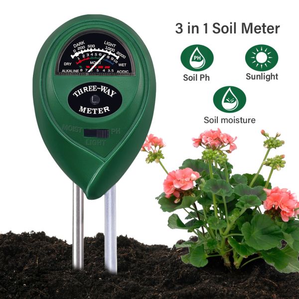3-in-1 Soil Meter Moisture PH Light No Battery Required Dual-Probe Soil Tester For Indoor / Outdoor Plants Garden Lawn Farm