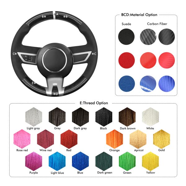 Interior Accessories Factory Price Hand Stitched Black Carbon Fiber Suede Steering Wheel Cover for Chevrolet Camaro 2010-2013