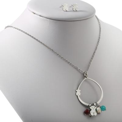 Gold Or Silver Water Drop Cute Beat Set / 15g Stainless Steel Necklace And Earrings