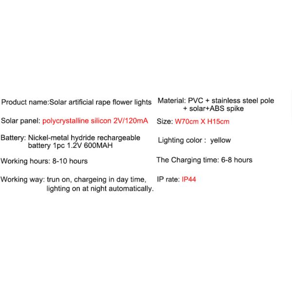 Solar Artificial rape Flower Lights Ground Decoration Lawn Lamp