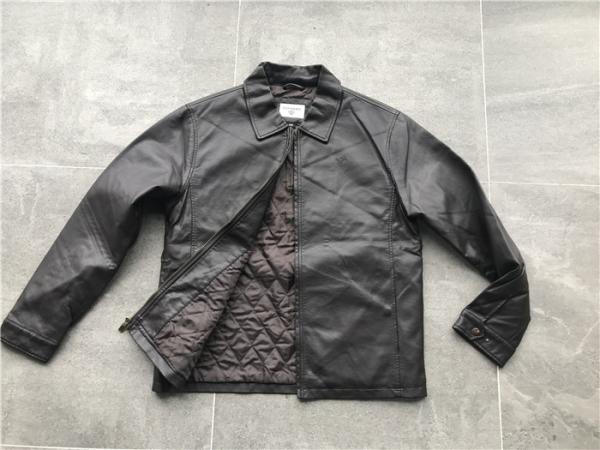 Dark Brown Mens Pu Faux Leather Jacket With Plastic Zip Through DOCO1722
