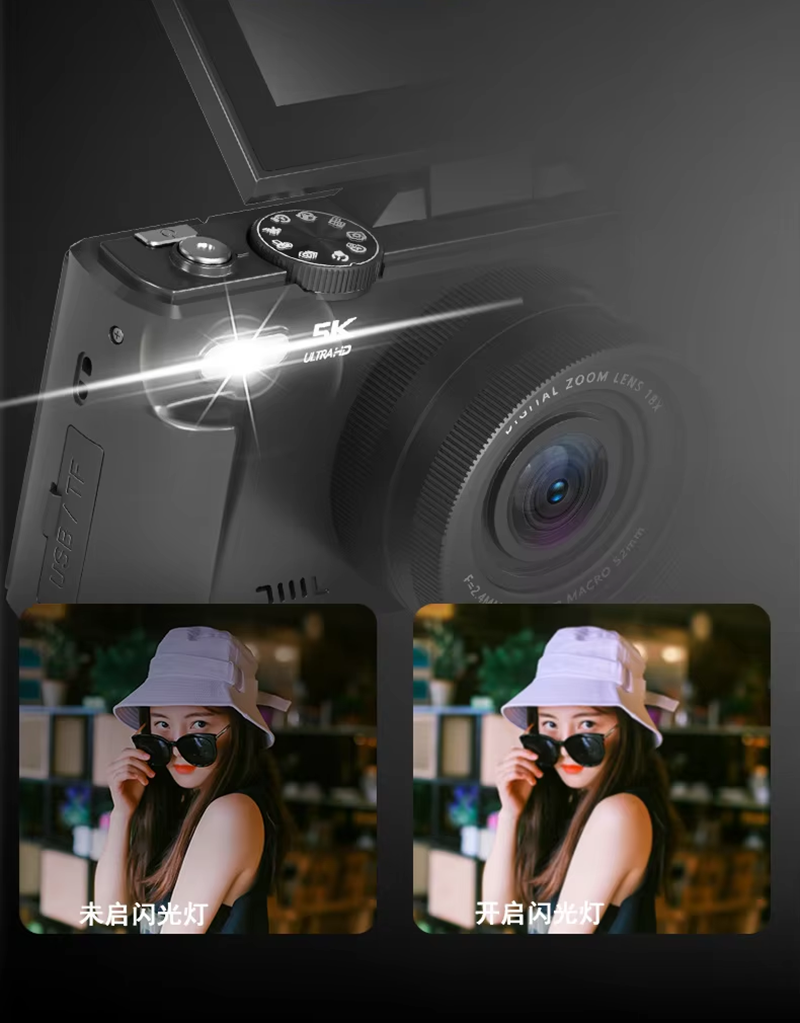 5K HD Travel Vlogging Digital Camera WiFi Flash 180° Rotating Selfie Time Lapse Slow Motion Burst Mode