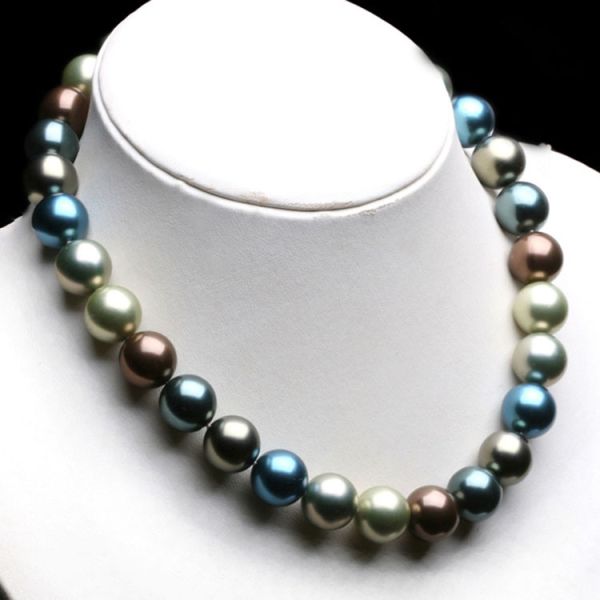 Luxury Luster Mix Colours Round 14mm Shell Pearls Necklace 18 inches (N14002)